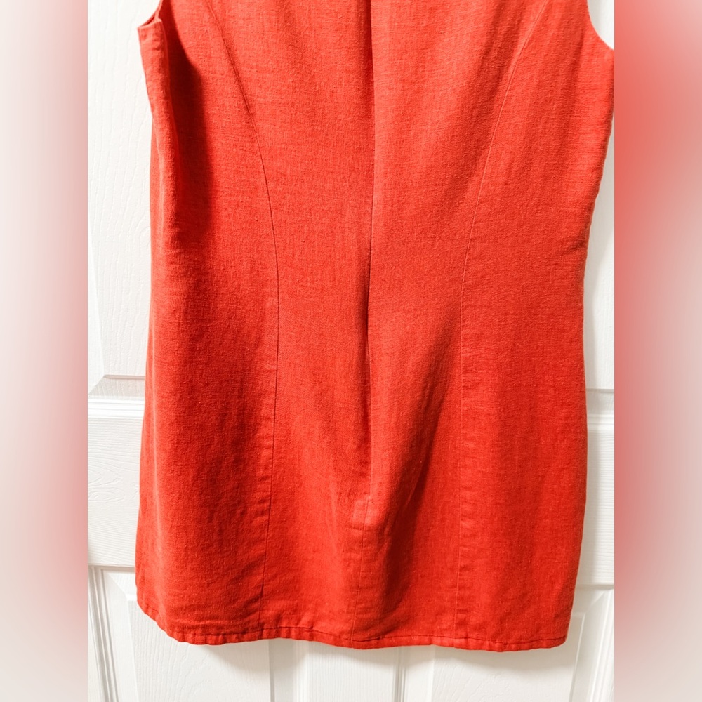 Vintage linen high neck burnt orange shift dress size 6 Lennie New York LNY fall - Picture 8 of 9
